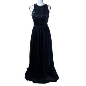 Tawny Black Sequin Open Back Evening Gown Womens Small Formal‎ Dress Sleeveless